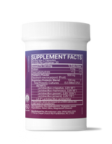 Supplement container with purple label on a white background